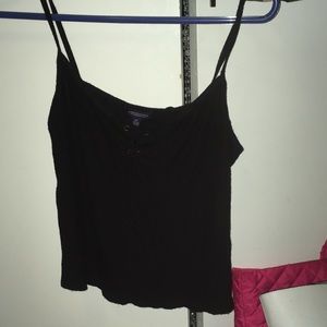 Black cropped, laced up tank top